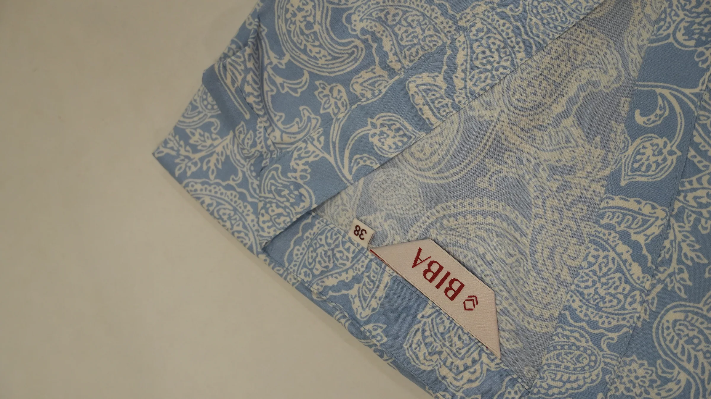 Hem and side seam of the cornflower paisley block-print kurta