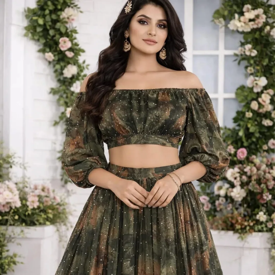 Close view of the off-shoulder neckline and balloon sleeves