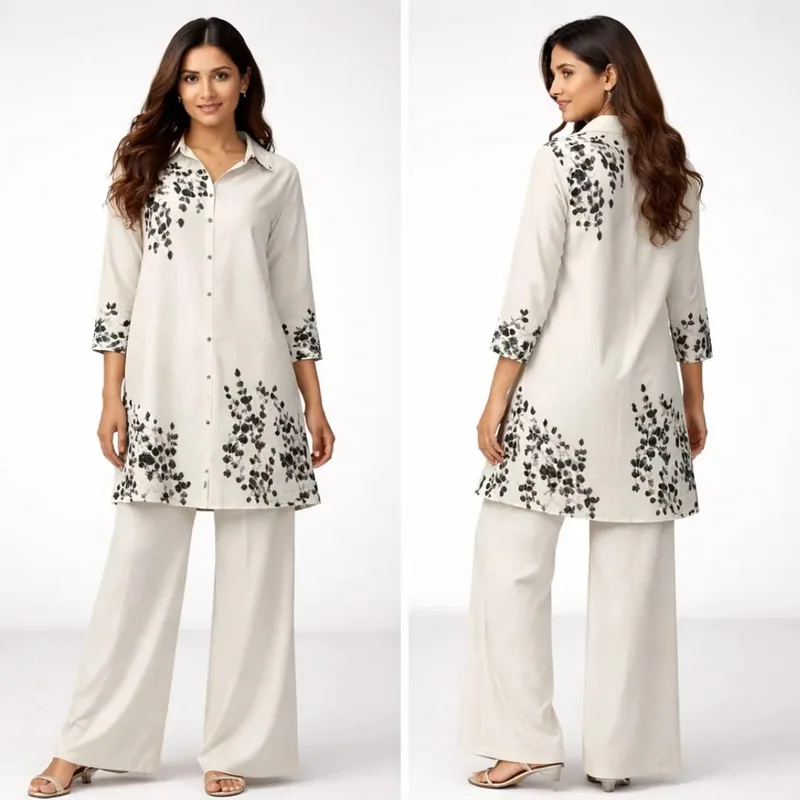 Ink Leaf Button-Down Tunic