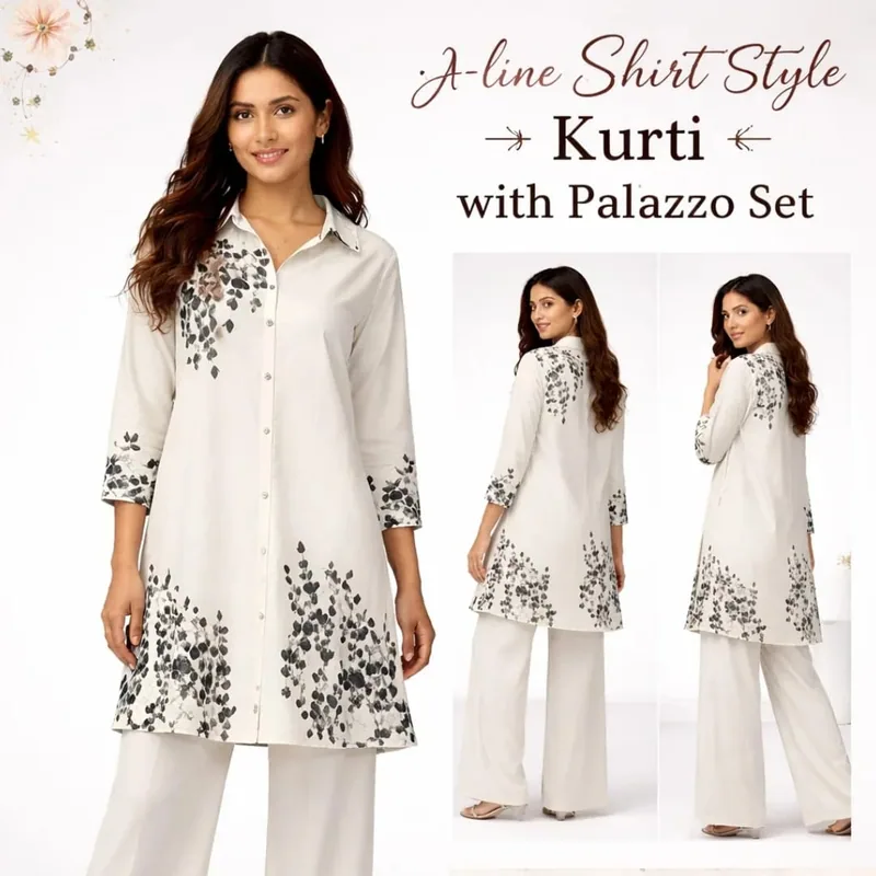 Ink Leaf Button-Down Tunic