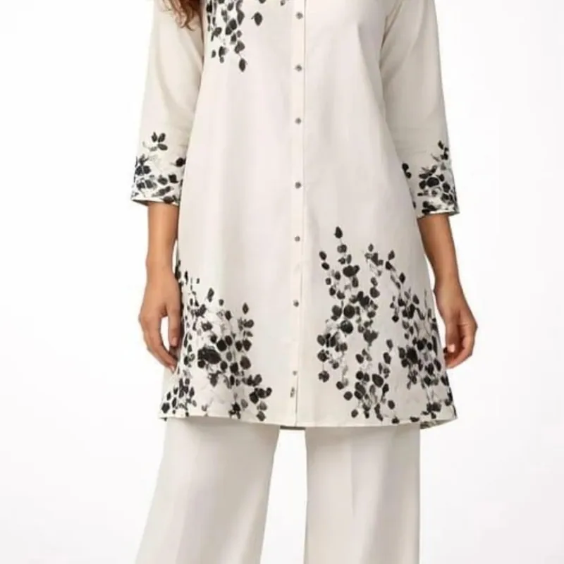 Ink Leaf Button-Down Tunic